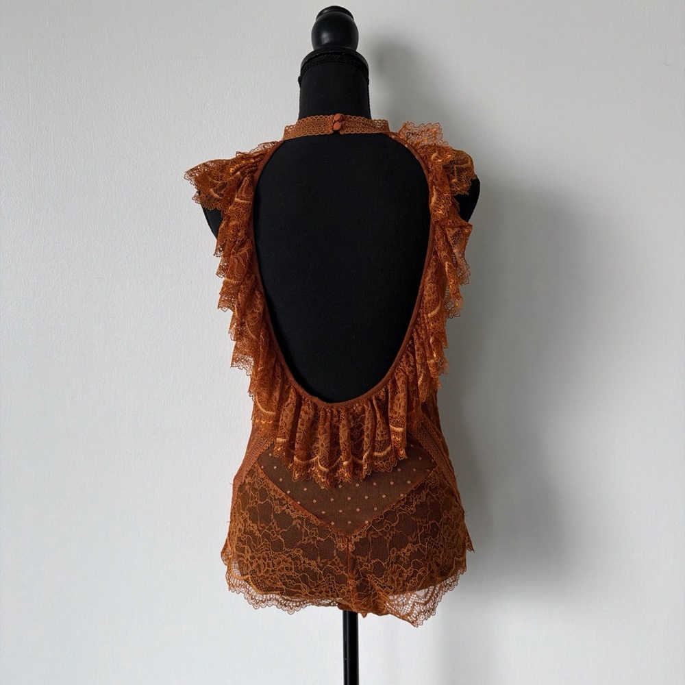 Free People Open-Back Lace Romper in Burnt Orange